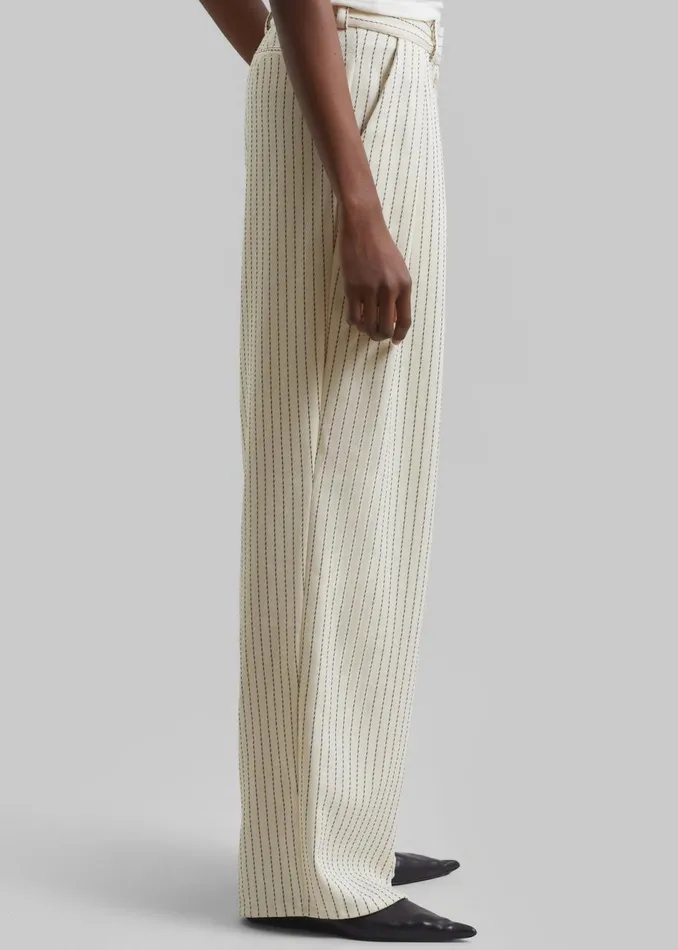 Women The Frankie Shop Bottoms Ripley Pleated Twill Trousers Light Beigeblack Pinstripe