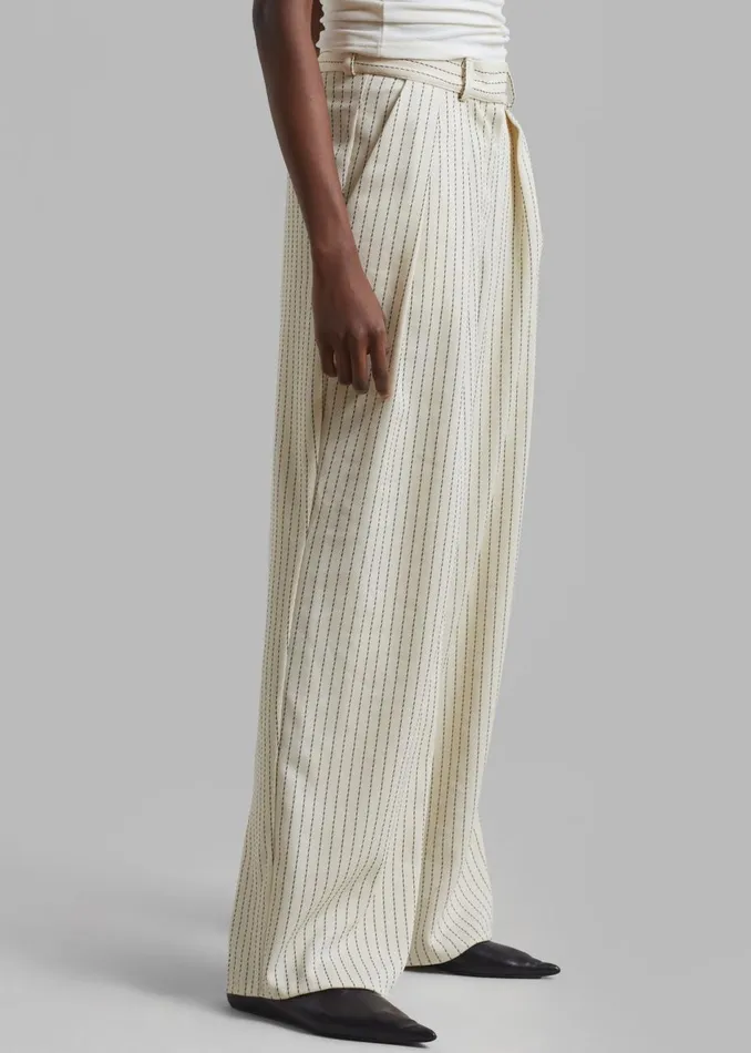 Women The Frankie Shop Bottoms Ripley Pleated Twill Trousers Light Beigeblack Pinstripe