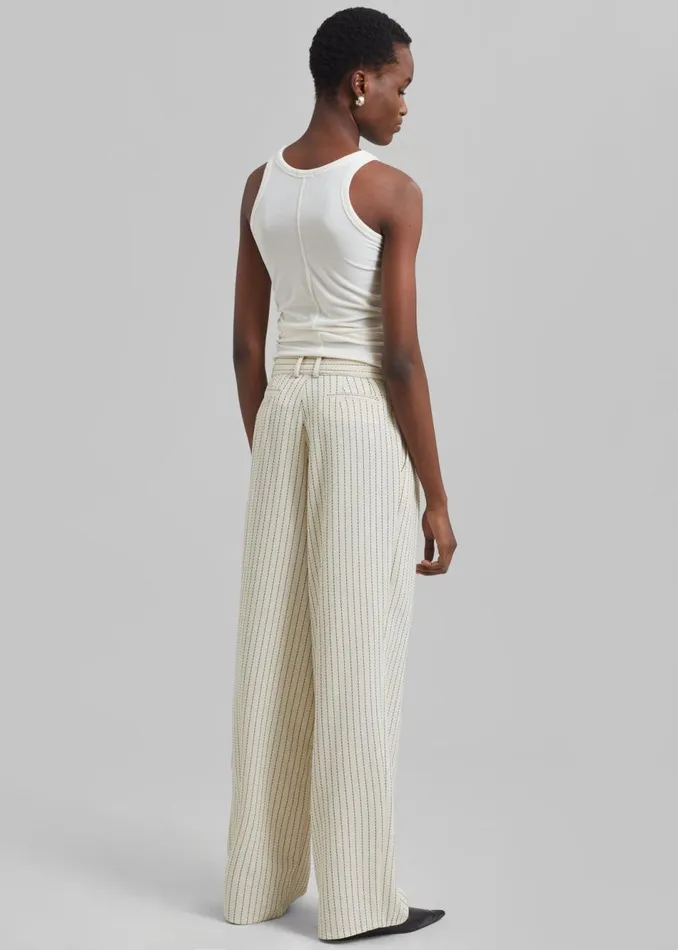 Women The Frankie Shop Bottoms Ripley Pleated Twill Trousers Light Beigeblack Pinstripe