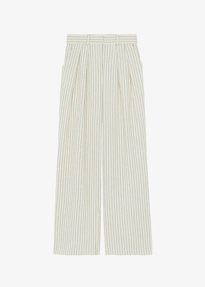 Women The Frankie Shop Bottoms Ripley Pleated Twill Trousers Light Beigeblack Pinstripe