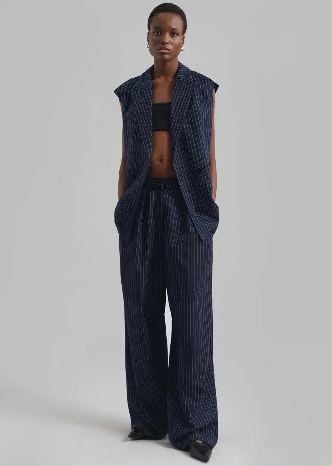 Women The Frankie Shop Bottoms Ripley Pleated Twill Trousers Navywhite Pinstripe Women The Frankie Shop Bottoms Ripley Pleated Twill Trousers Navywhite Pinstripe