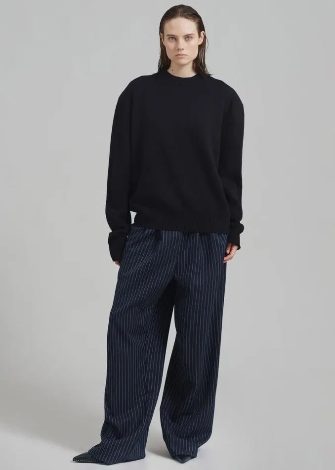 Women The Frankie Shop Bottoms Ripley Pleated Twill Trousers Navywhite Pinstripe