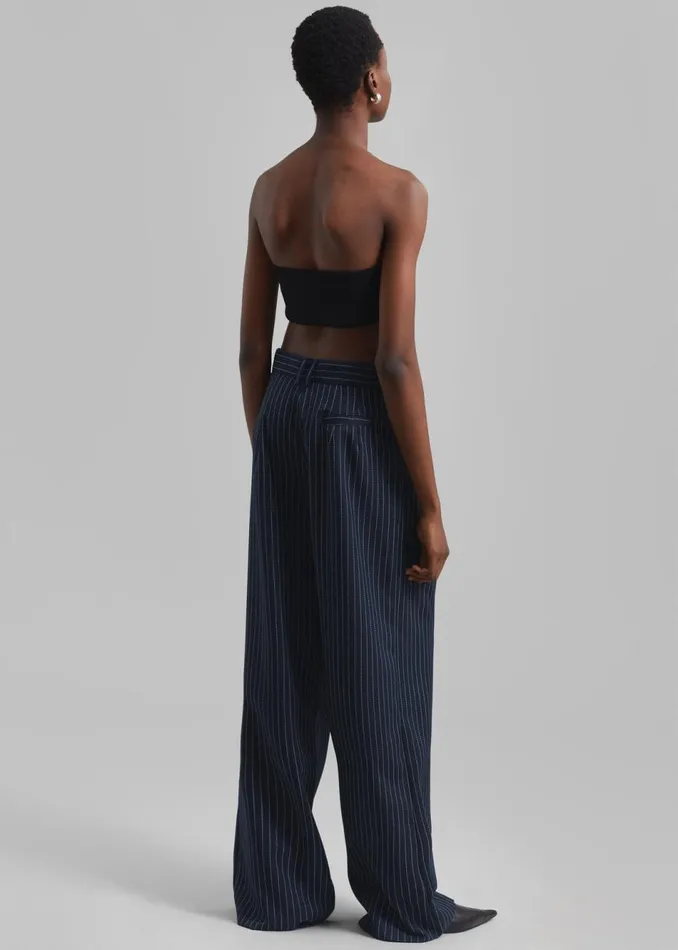 Women The Frankie Shop Bottoms Ripley Pleated Twill Trousers Navywhite Pinstripe