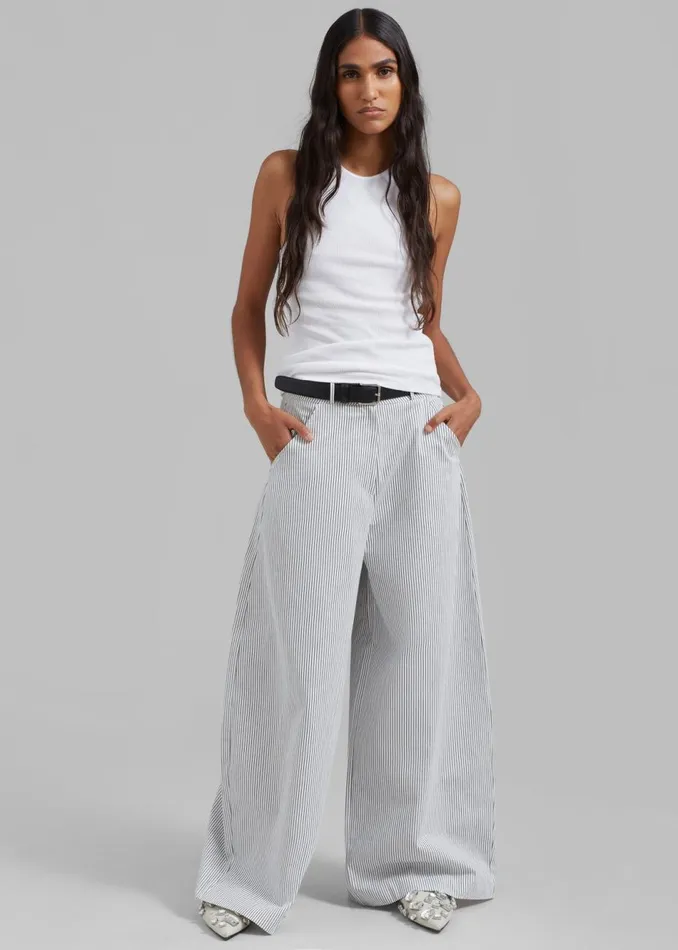 Women The Frankie Shop Bottoms Rosalind Wide Leg Trousers Blue Stripe