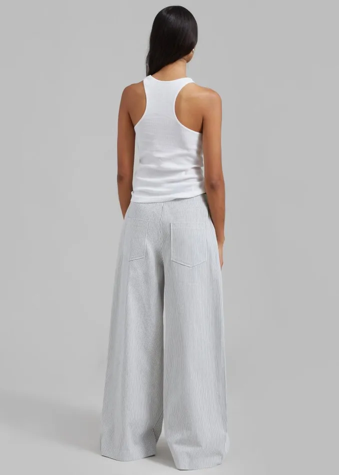 Women The Frankie Shop Bottoms Rosalind Wide Leg Trousers Blue Stripe
