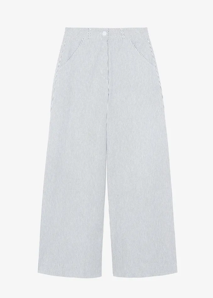 Women The Frankie Shop Bottoms Rosalind Wide Leg Trousers Blue Stripe
