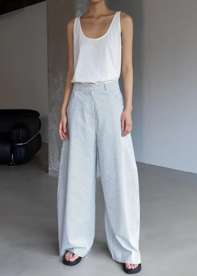 Women The Frankie Shop Bottoms Rosalind Wide Leg Trousers Blue Stripe