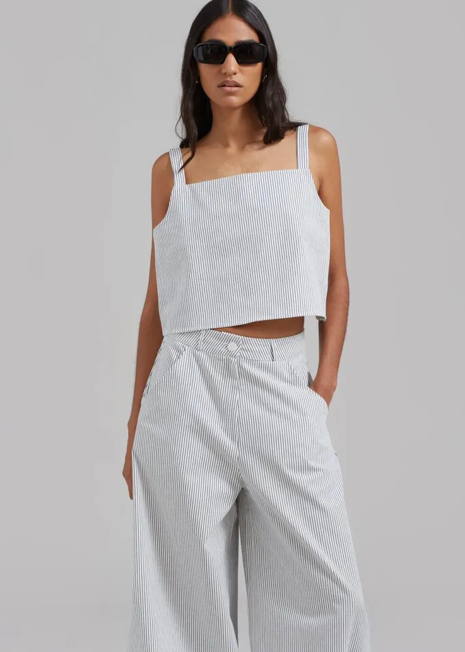 Women The Frankie Shop Bottoms Rosalind Wide Leg Trousers Blue Stripe