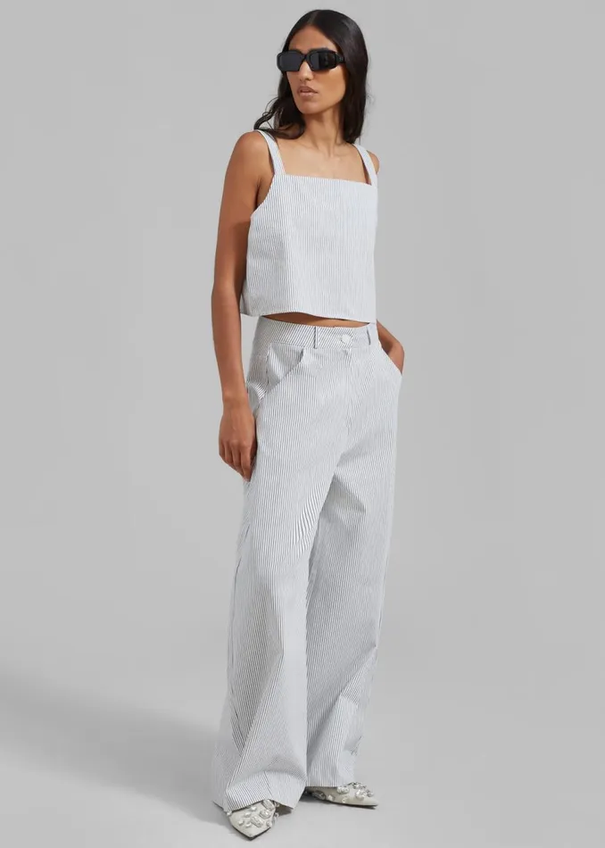 Women The Frankie Shop Bottoms Rosalind Wide Leg Trousers Blue Stripe