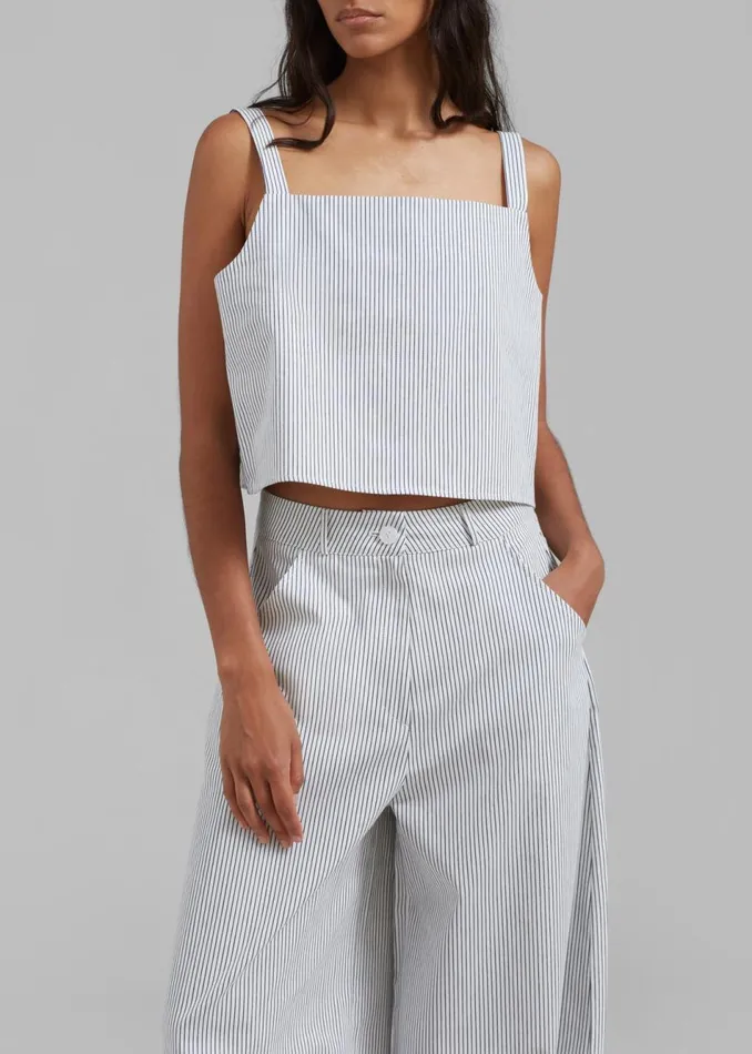 Women The Frankie Shop Bottoms Rosalind Wide Leg Trousers Blue Stripe