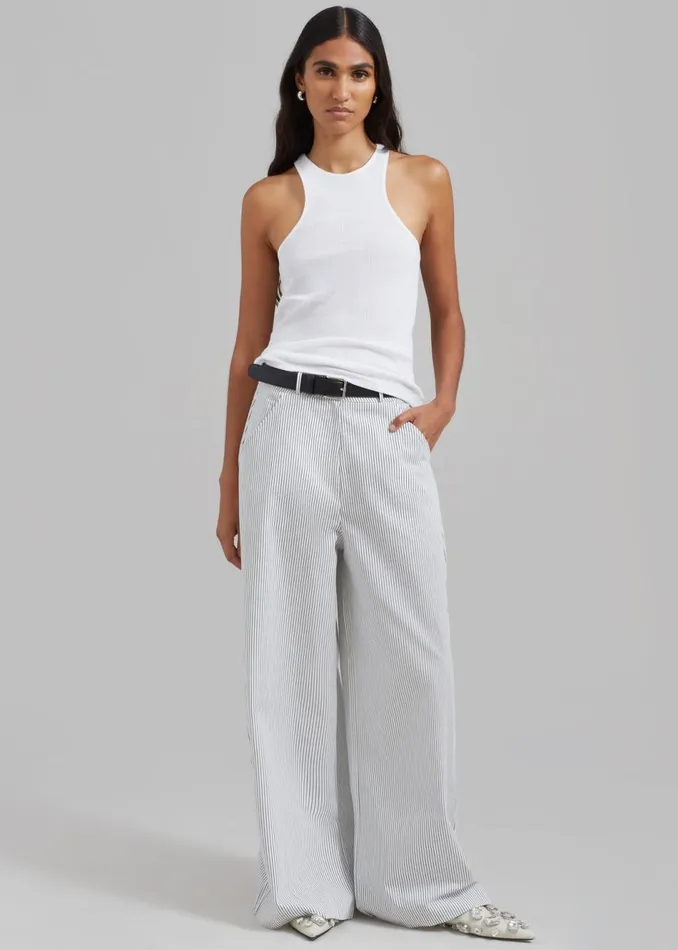 Women The Frankie Shop Bottoms Rosalind Wide Leg Trousers Blue Stripe