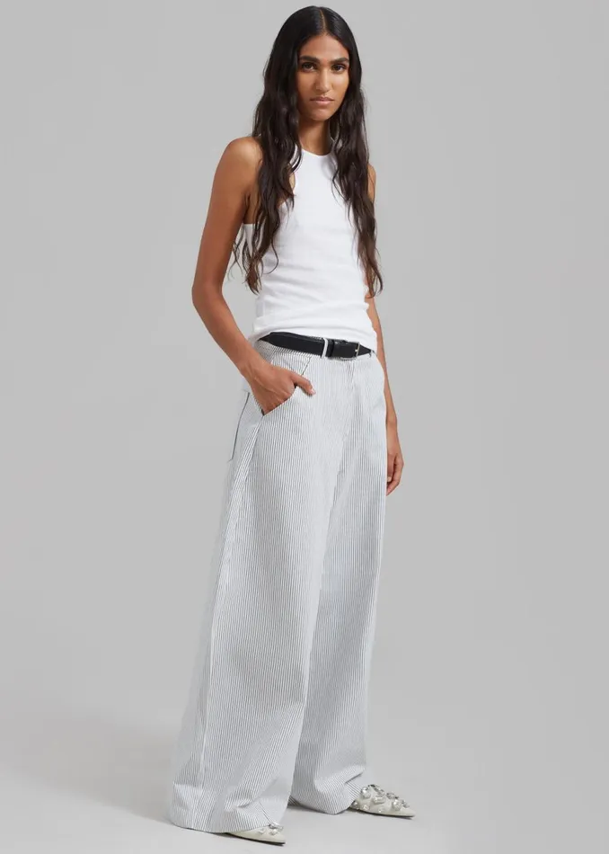 Women The Frankie Shop Bottoms Rosalind Wide Leg Trousers Blue Stripe