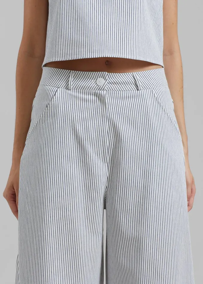 Women The Frankie Shop Bottoms Rosalind Wide Leg Trousers Blue Stripe