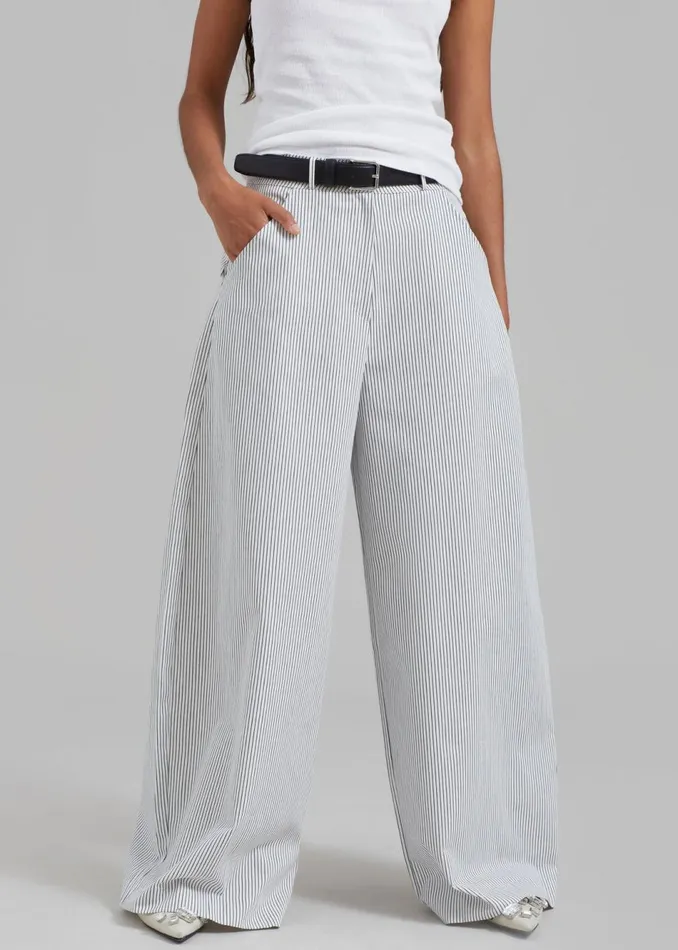 Women The Frankie Shop Bottoms Rosalind Wide Leg Trousers Blue Stripe