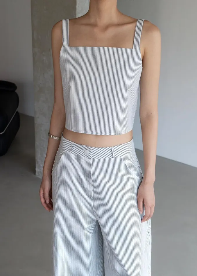 Women The Frankie Shop Bottoms Rosalind Wide Leg Trousers Blue Stripe