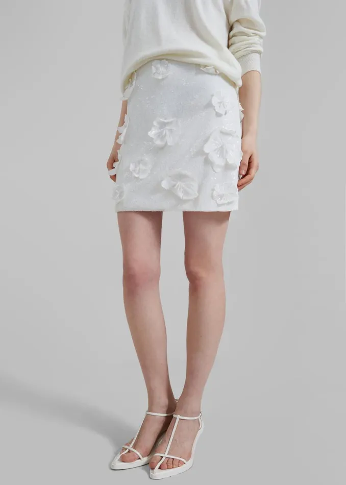 Women The Frankie Shop Bottoms Rotate Sequin Flower Skirt Egret