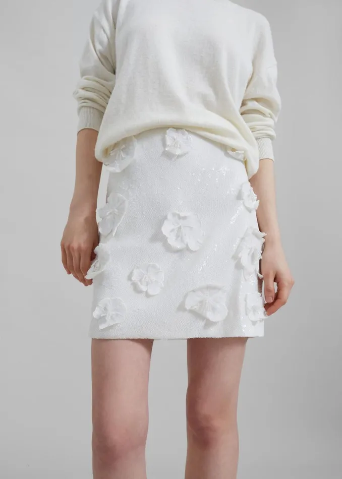 Women The Frankie Shop Bottoms Rotate Sequin Flower Skirt Egret