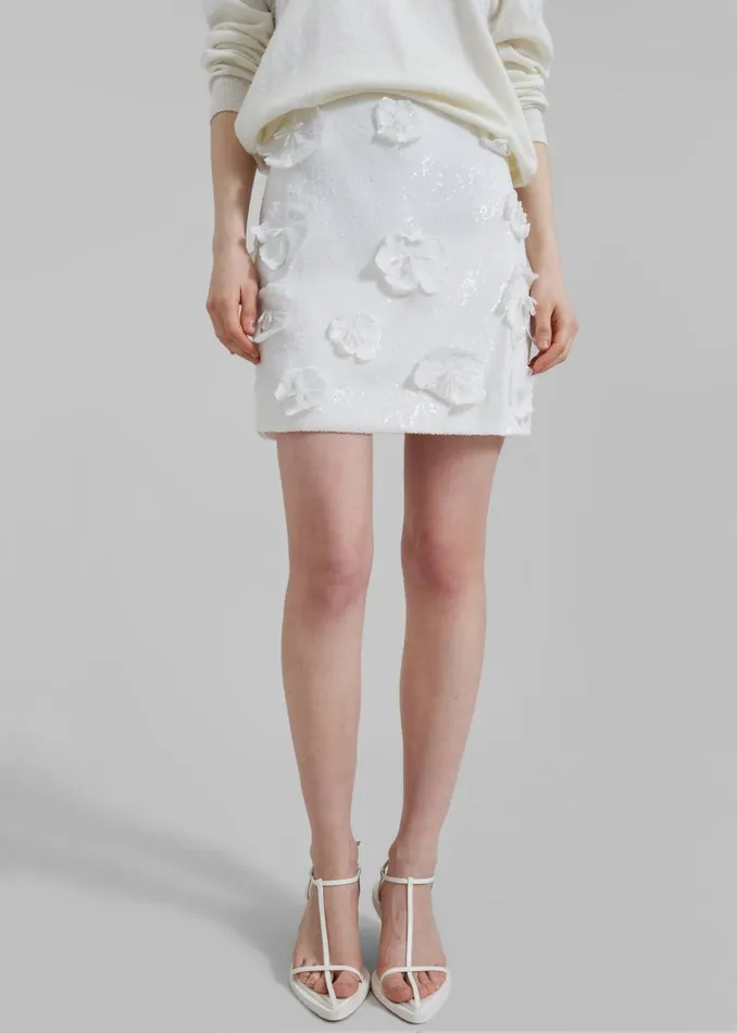 Women The Frankie Shop Bottoms Rotate Sequin Flower Skirt Egret
