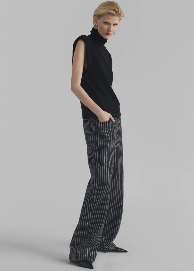 Women The Frankie Shop Bottoms Rotate Sequin Twill Wide Pants Black