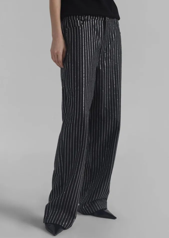 Women The Frankie Shop Bottoms Rotate Sequin Twill Wide Pants Black