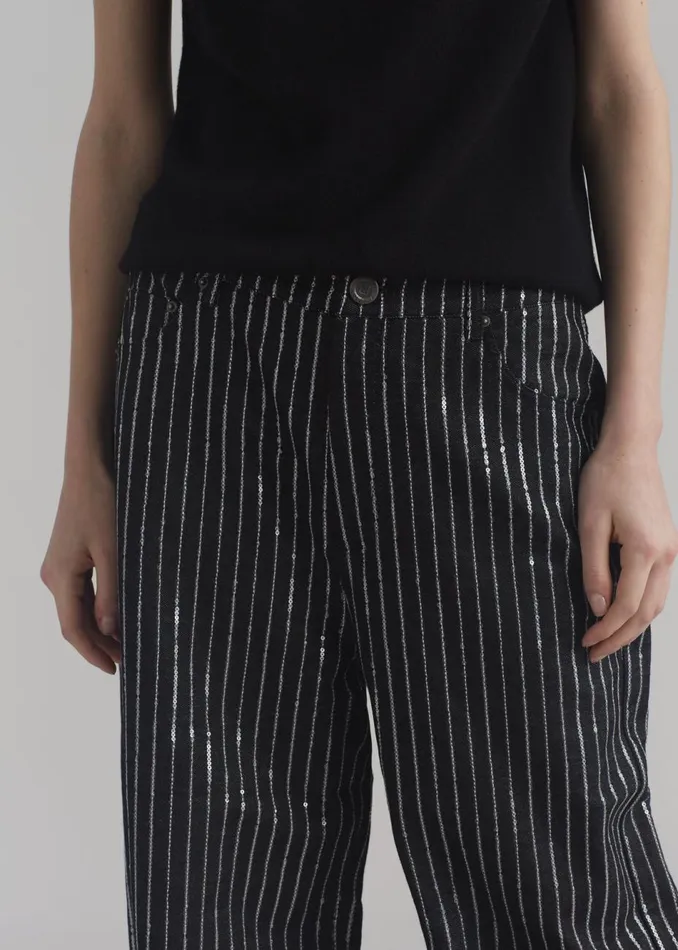 Women The Frankie Shop Bottoms Rotate Sequin Twill Wide Pants Black