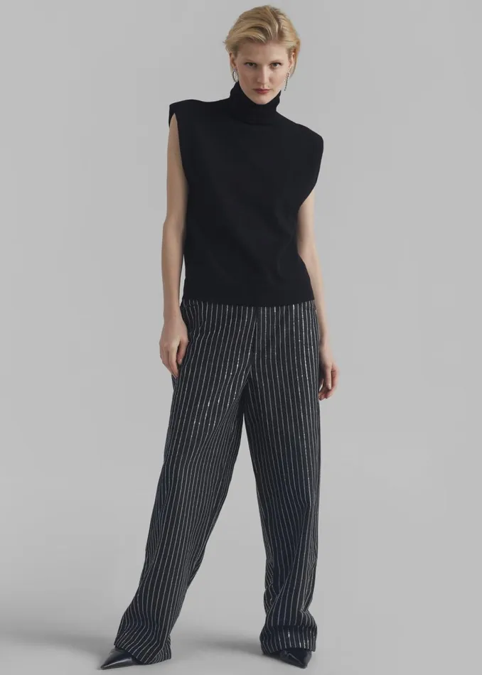 Women The Frankie Shop Bottoms Rotate Sequin Twill Wide Pants Black