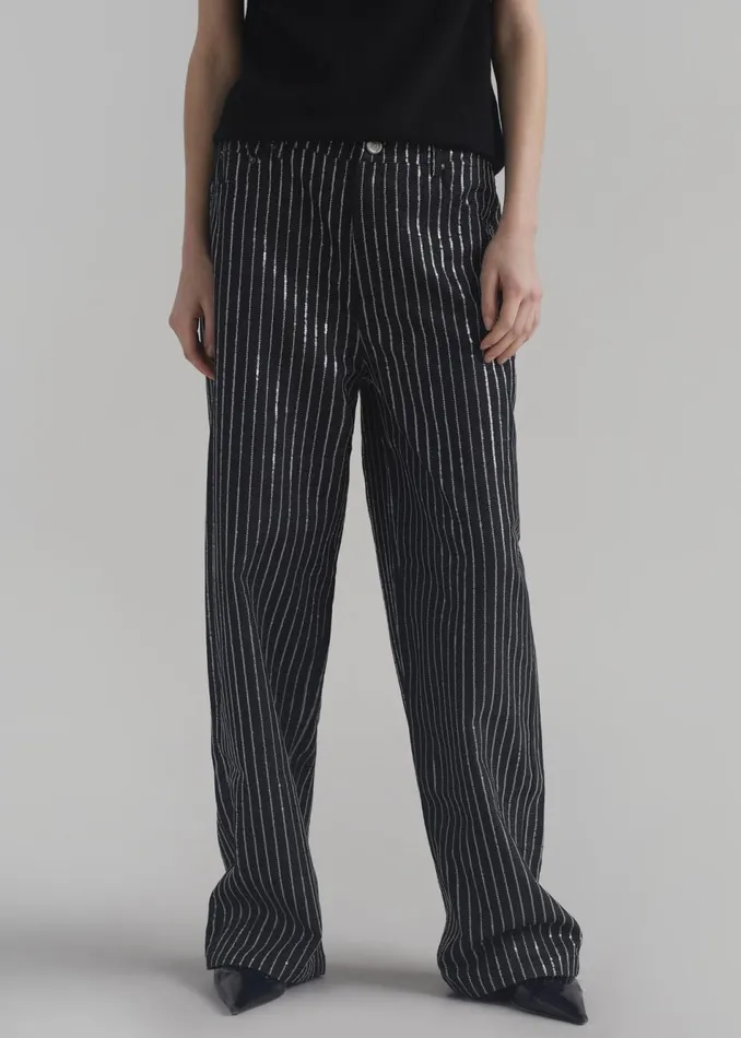 Women The Frankie Shop Bottoms Rotate Sequin Twill Wide Pants Black