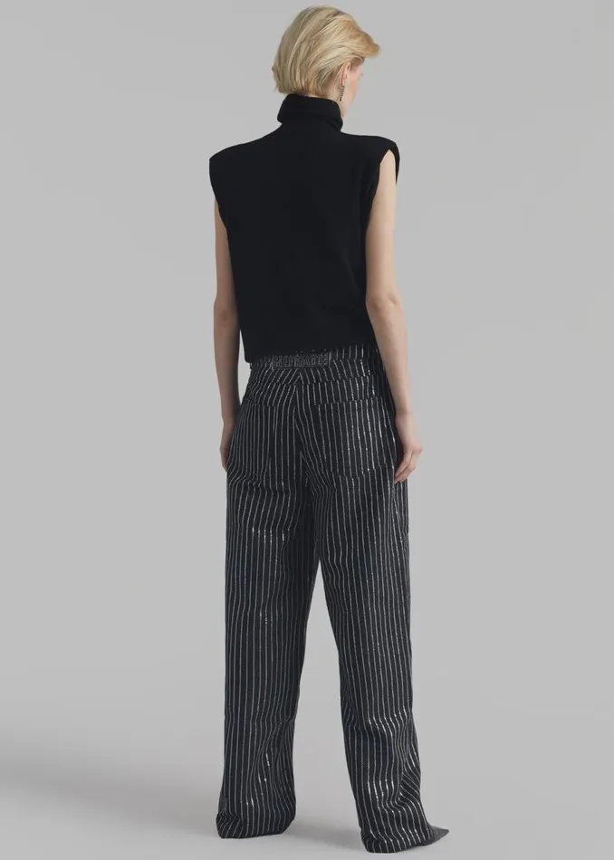 Women The Frankie Shop Bottoms Rotate Sequin Twill Wide Pants Black