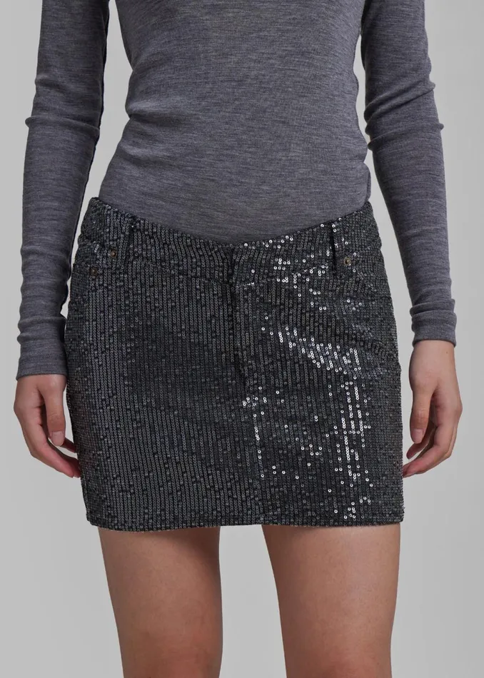 Women The Frankie Shop Bottoms ROTATE Twill Sequin Mini Skirt Black
