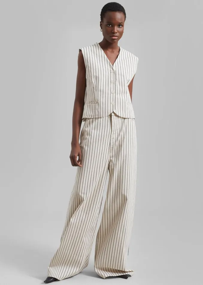 Women The Frankie Shop Bottoms Sasha Wide Leg Jeans Creamblack Stripe