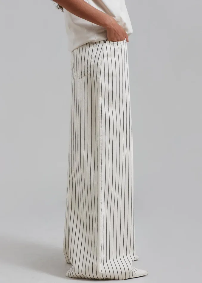 Women The Frankie Shop Bottoms Sasha Wide Leg Jeans Creamblack Stripe