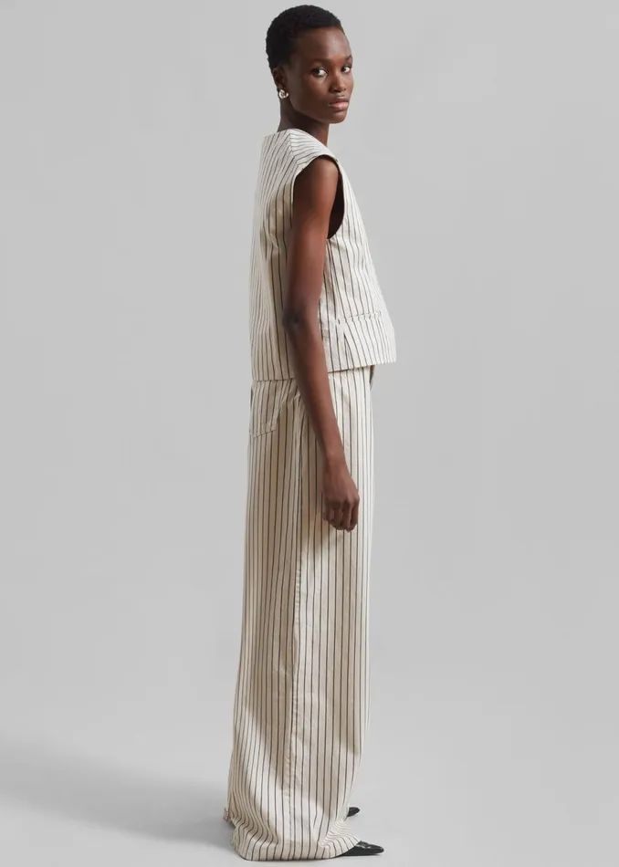 Women The Frankie Shop Bottoms Sasha Wide Leg Jeans Creamblack Stripe