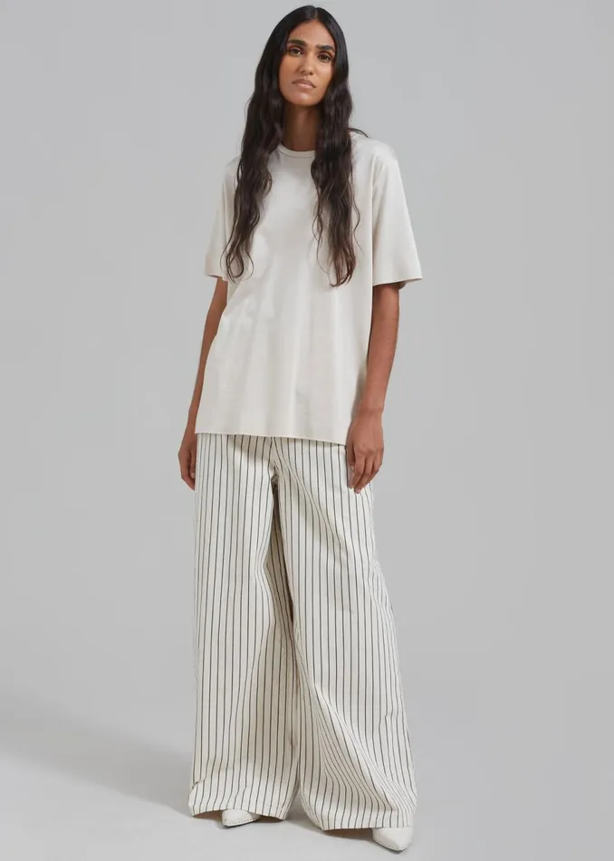 Women The Frankie Shop Bottoms Sasha Wide Leg Jeans Creamblack Stripe