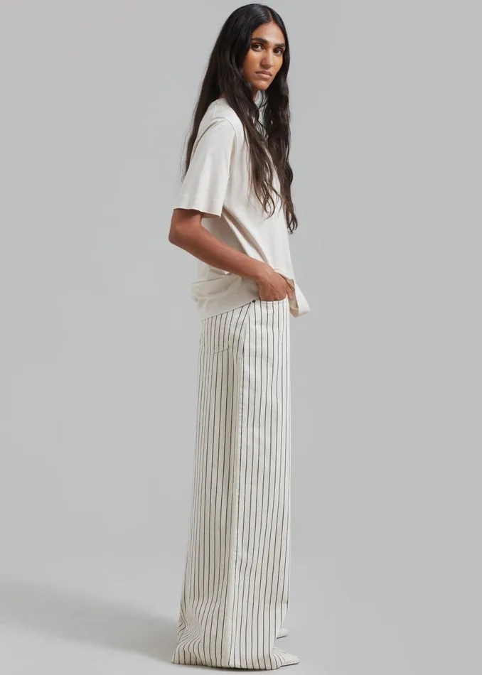 Women The Frankie Shop Bottoms Sasha Wide Leg Jeans Creamblack Stripe