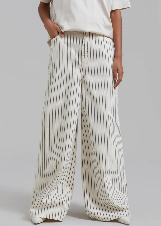 Women The Frankie Shop Bottoms Sasha Wide Leg Jeans Creamblack Stripe