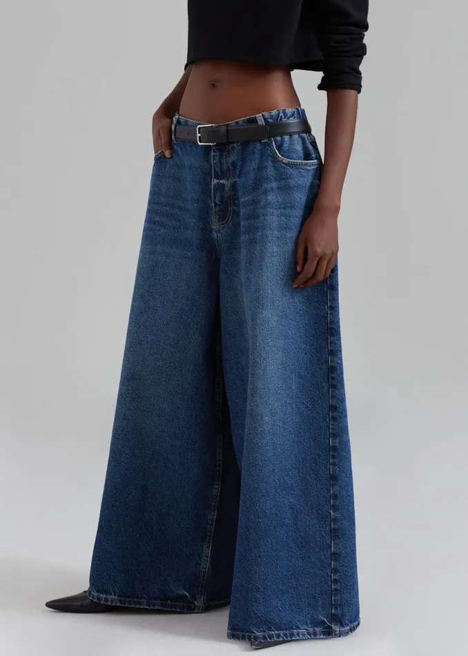 Women The Frankie Shop Bottoms Sasha Wide Leg Jeans Dark Blue
