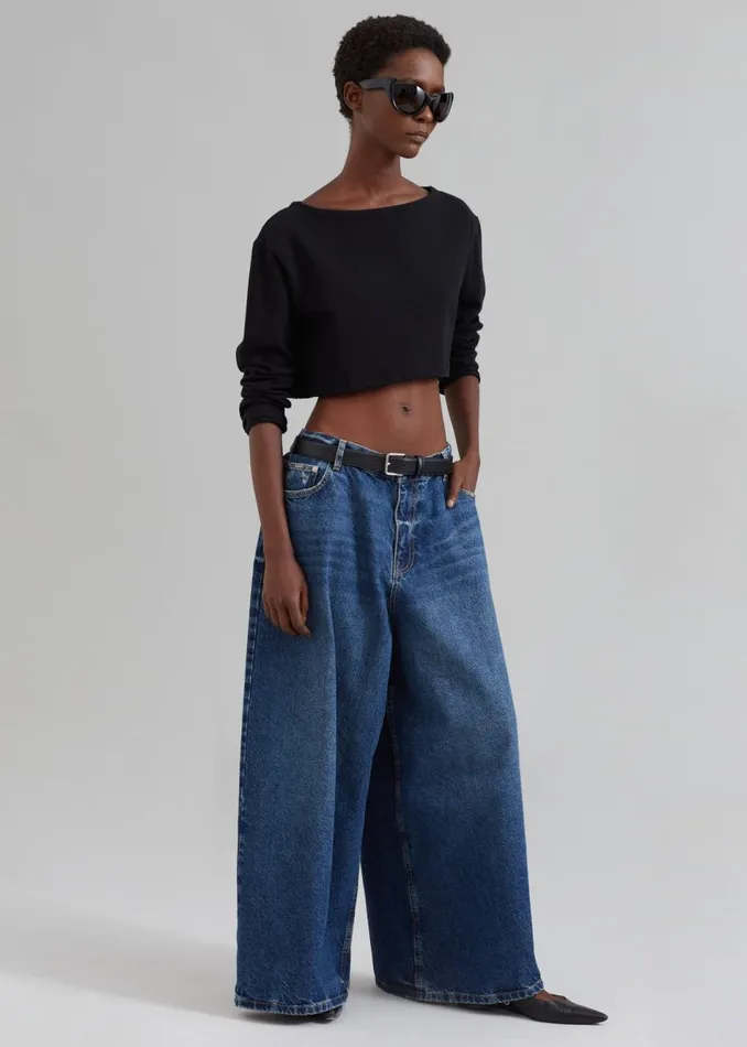 Women The Frankie Shop Bottoms Sasha Wide Leg Jeans Dark Blue