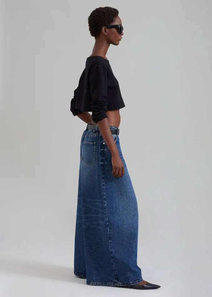 Women The Frankie Shop Bottoms Sasha Wide Leg Jeans Dark Blue