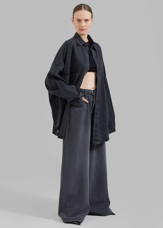 Women The Frankie Shop Bottoms Sasha Wide Leg Jeans Dark Grey