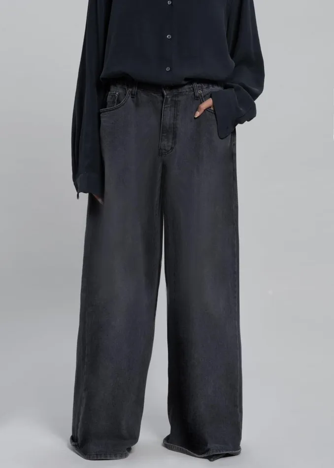 Women The Frankie Shop Bottoms Sasha Wide Leg Jeans Dark Grey