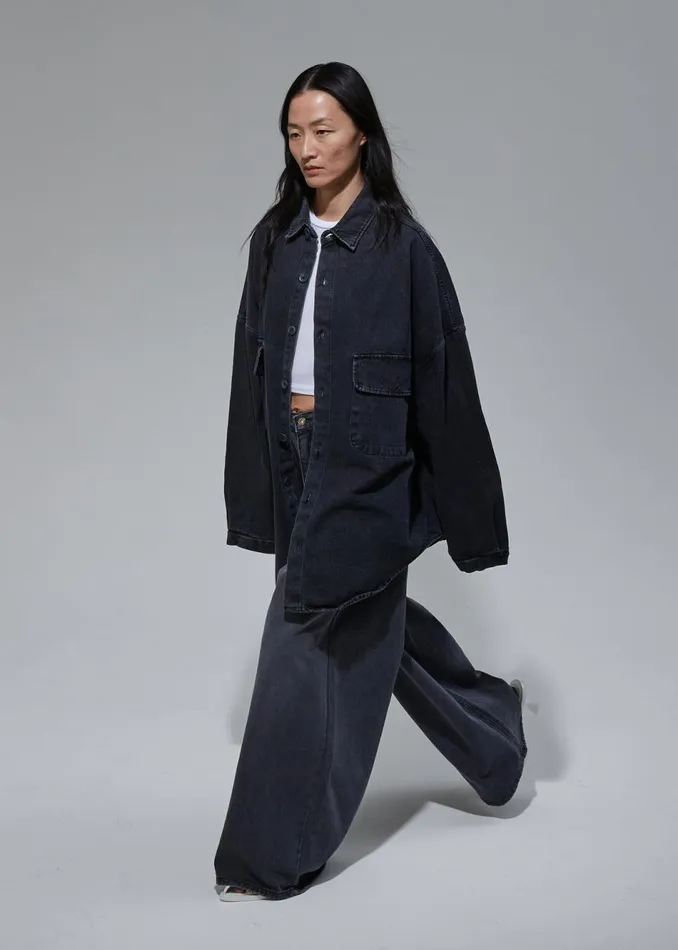 Women The Frankie Shop Bottoms Sasha Wide Leg Jeans Dark Grey