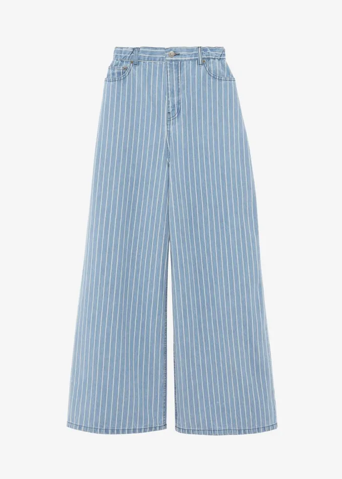 Women The Frankie Shop Bottoms Sasha Wide Leg Jeans Light Bluewhite Stripe