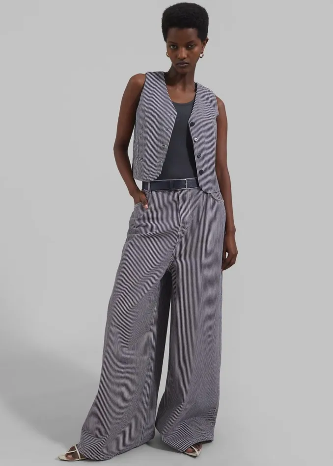 Women The Frankie Shop Bottoms Sasha Wide Leg Jeans Navywhite Stripe