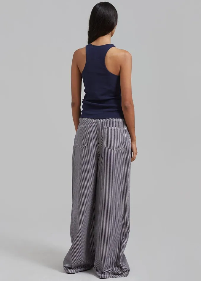 Women The Frankie Shop Bottoms Sasha Wide Leg Jeans Navywhite Stripe