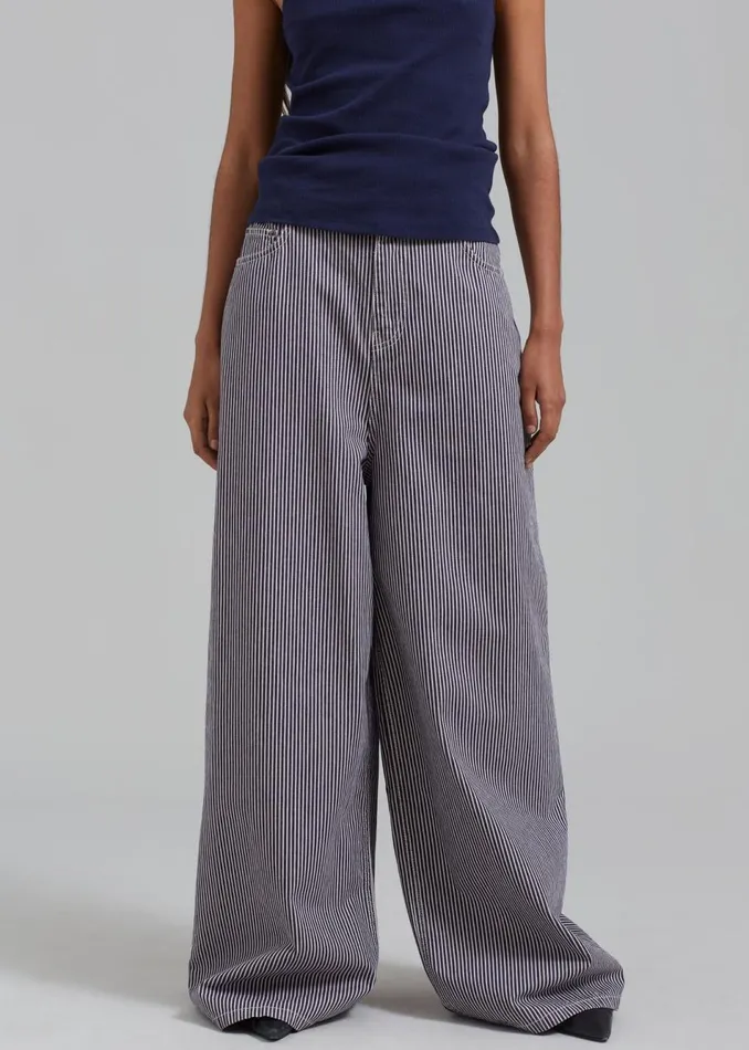 Women The Frankie Shop Bottoms Sasha Wide Leg Jeans Navywhite Stripe