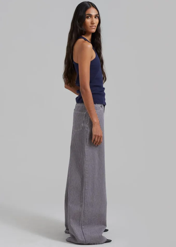 Women The Frankie Shop Bottoms Sasha Wide Leg Jeans Navywhite Stripe