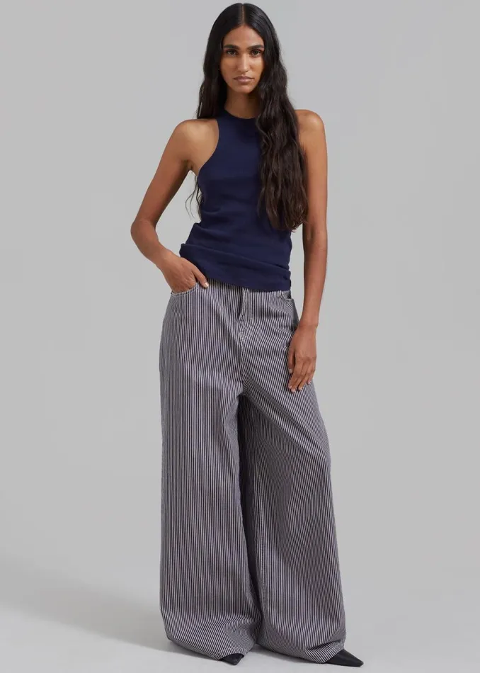 Women The Frankie Shop Bottoms Sasha Wide Leg Jeans Navywhite Stripe