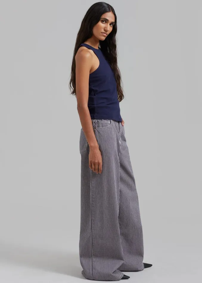Women The Frankie Shop Bottoms Sasha Wide Leg Jeans Navywhite Stripe