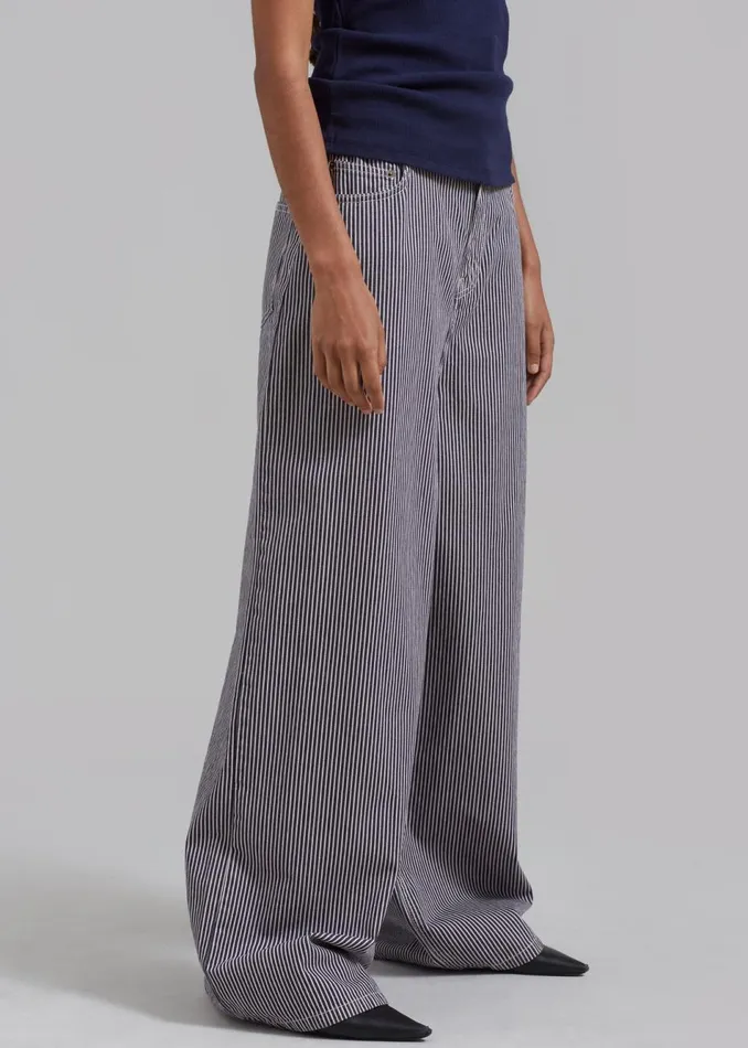 Women The Frankie Shop Bottoms Sasha Wide Leg Jeans Navywhite Stripe