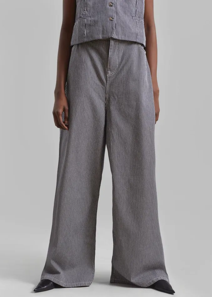 Women The Frankie Shop Bottoms Sasha Wide Leg Jeans Navywhite Stripe